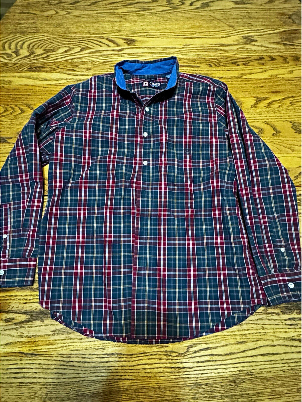 Chaps Men’s M Plaid Woven Cotton/Poly Long Sleeve Button-Down Shirt Easy Care